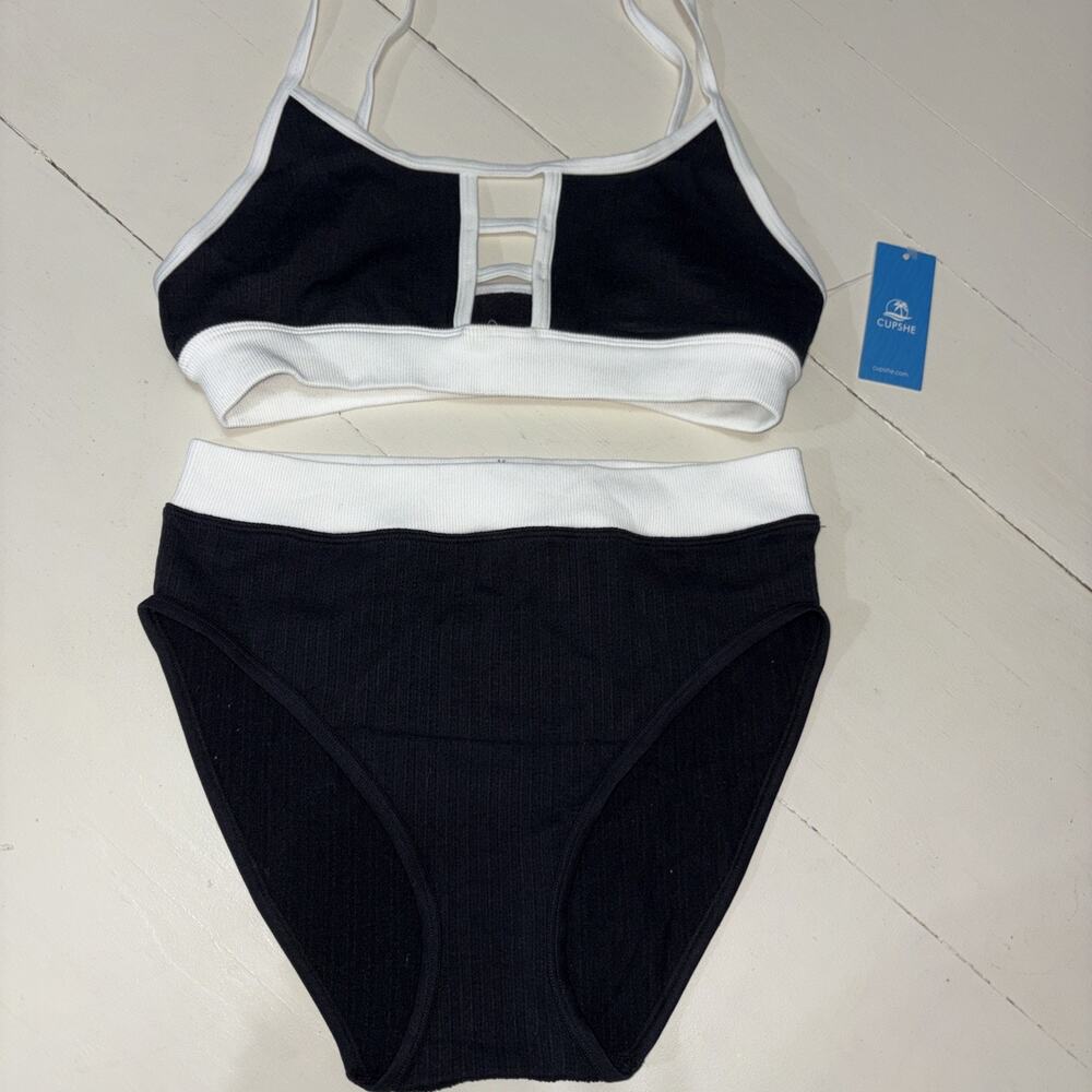 NWT CupShe Live Life On The Beach Black Bikini Size Medium
